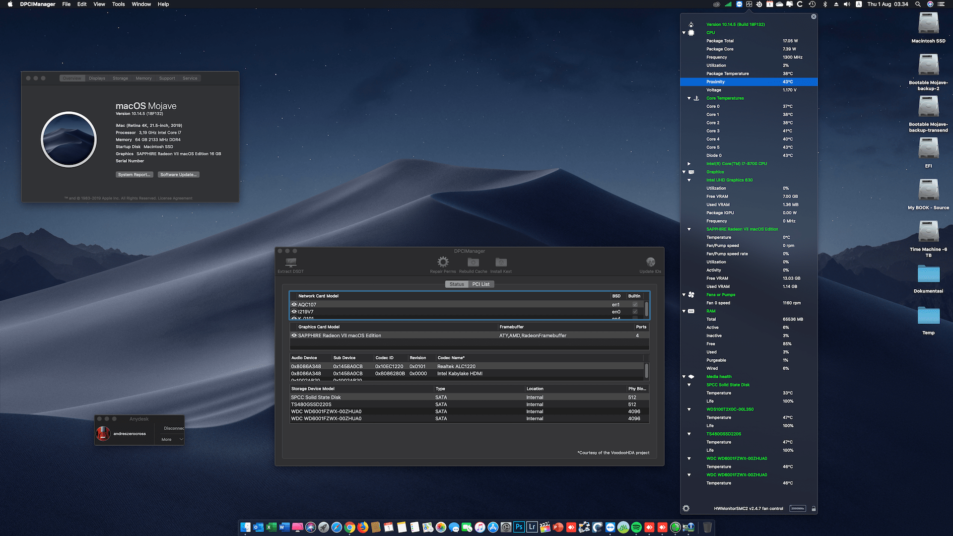 Success Hackintosh macOS Mojave 10.14.5 Build 18F132 at Gigabyte Z390 Aorus Xtreme + Intel Core i7-8700 + Sapphire Radeon VII 16GB